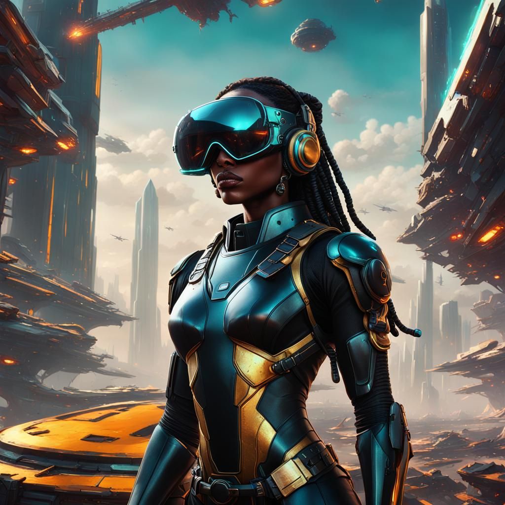 Retro Sci-Fi Fighter Pilot in Geometric Bauhaus Style