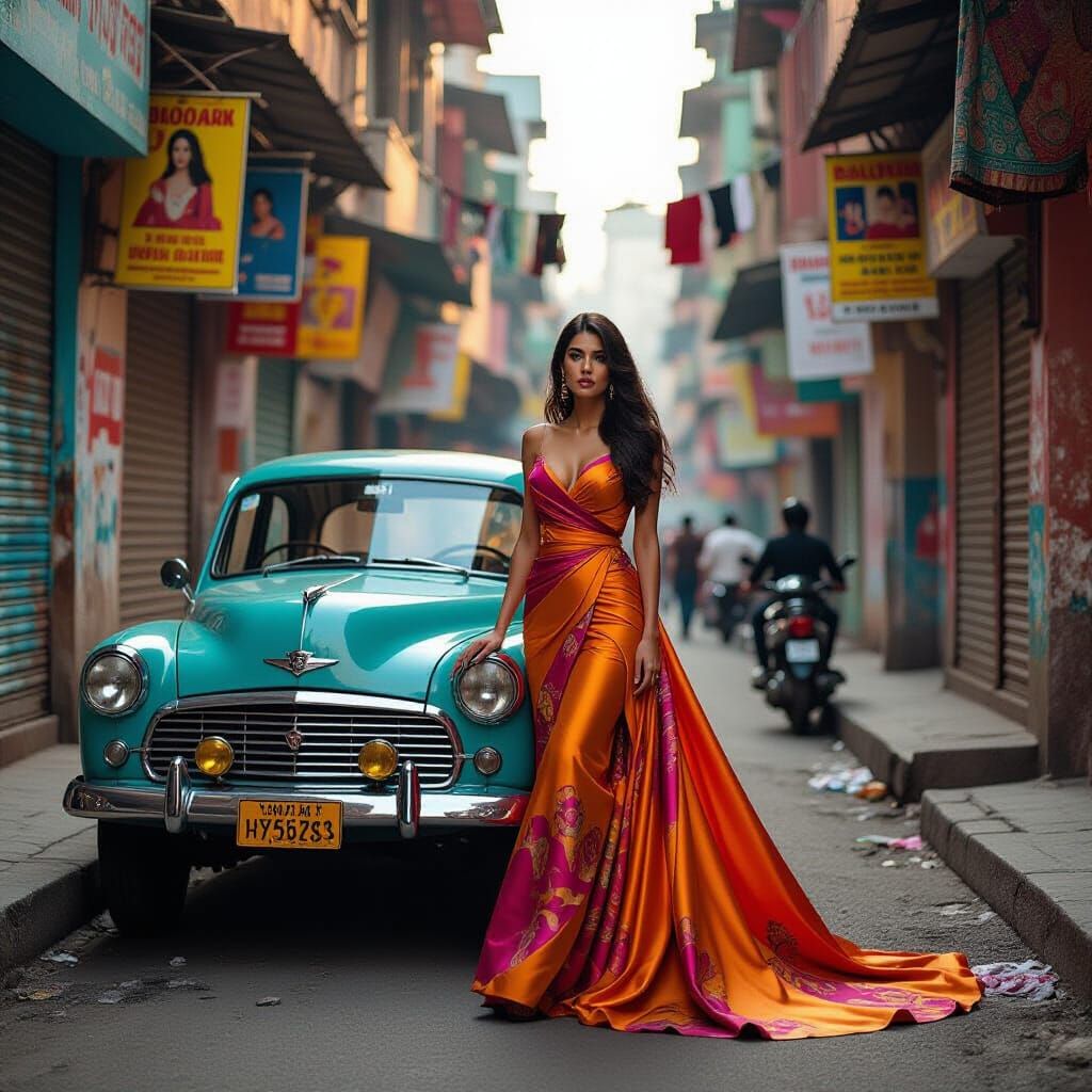 Chic Woman Avant-Garde Fashion Mumbai Alley Golden Hour