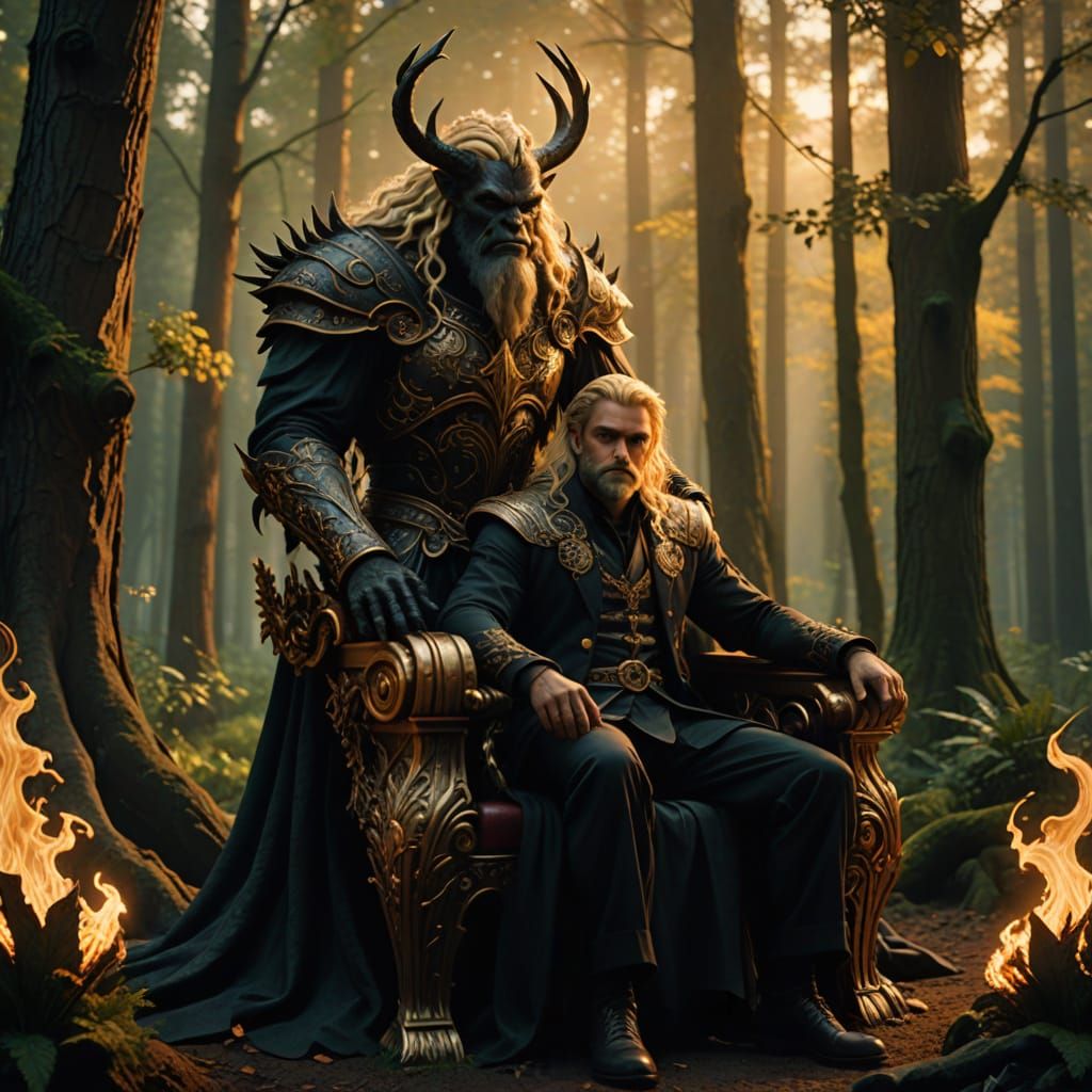 Dark Giant on Root Throne in Enchanted Forest