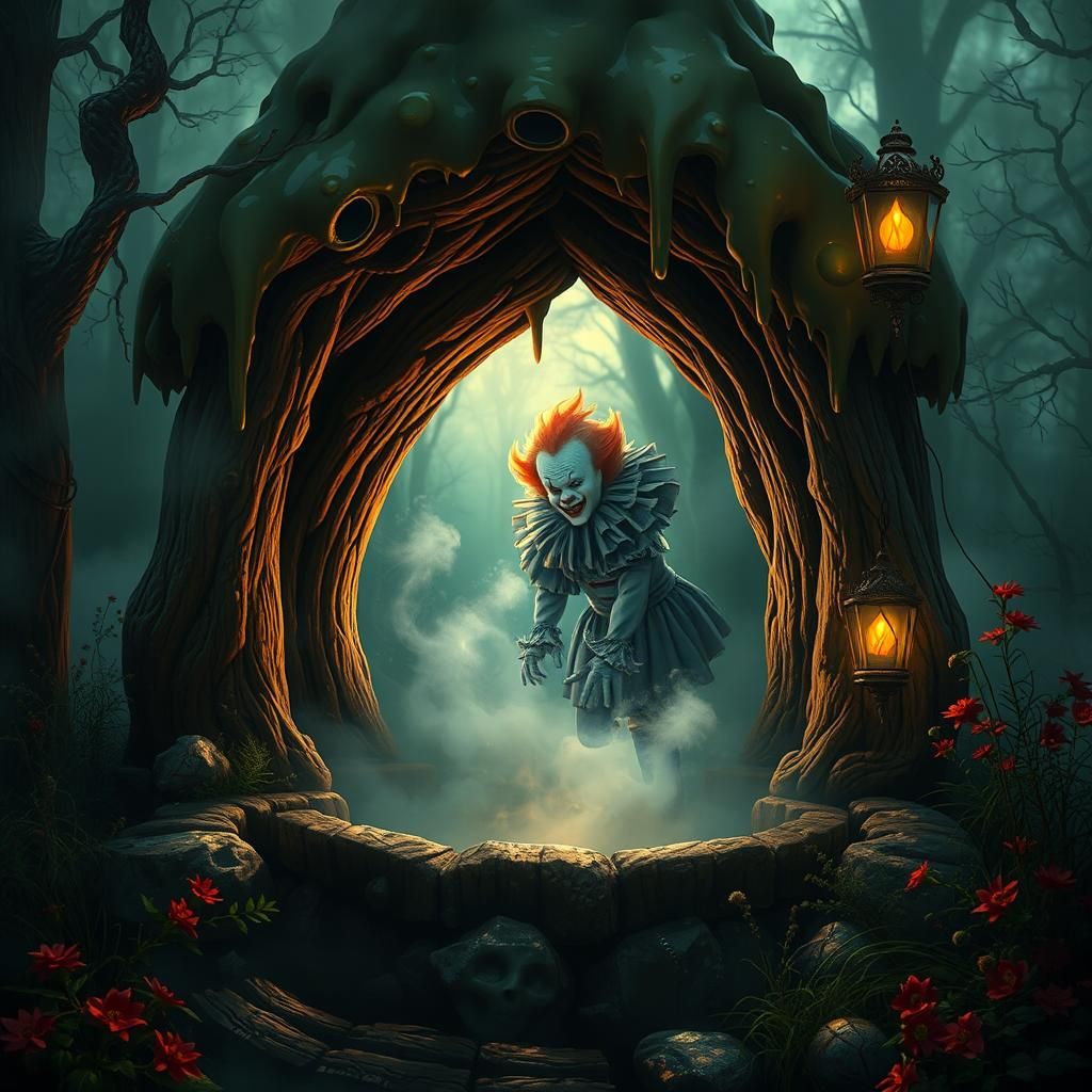 Ethereal Pennywise in Well, Hyperdetailed Fantasy Art