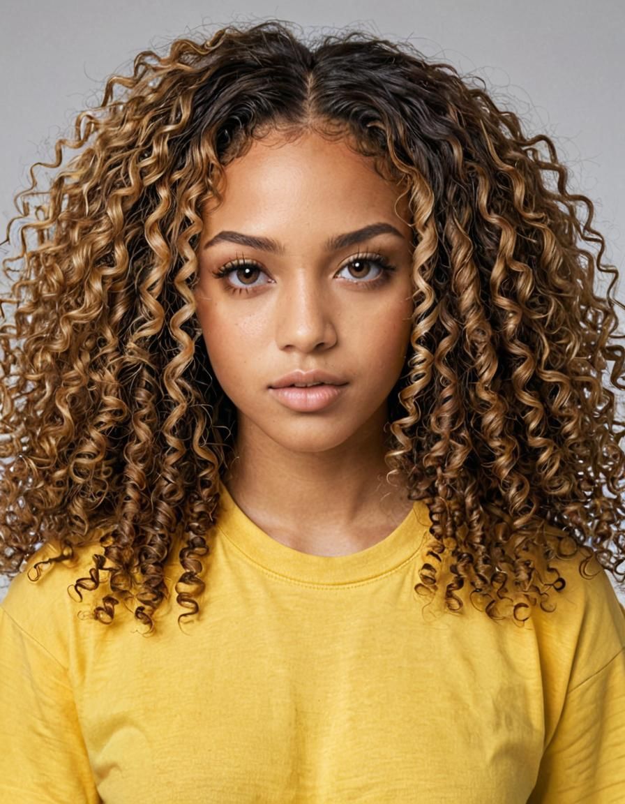AI Portrait: Curly Hair, Black Eyes, Yellow Shirt
