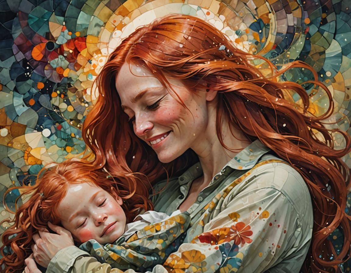 Woman and Child Portrait in Art Nouveau Style