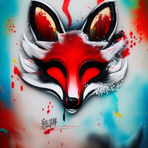 Girl in Fox Mask as Graffiti Art