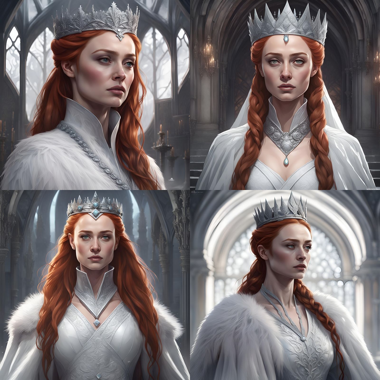 Queen Sansa Stark: Dignified Portrait in White
