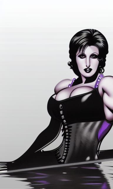 Gothic Female Bodybuilder in Vaporwave Anime Style