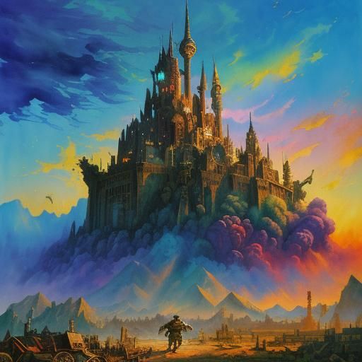 Wizard and Pig in Post-Apocalyptic Gouache Landscape