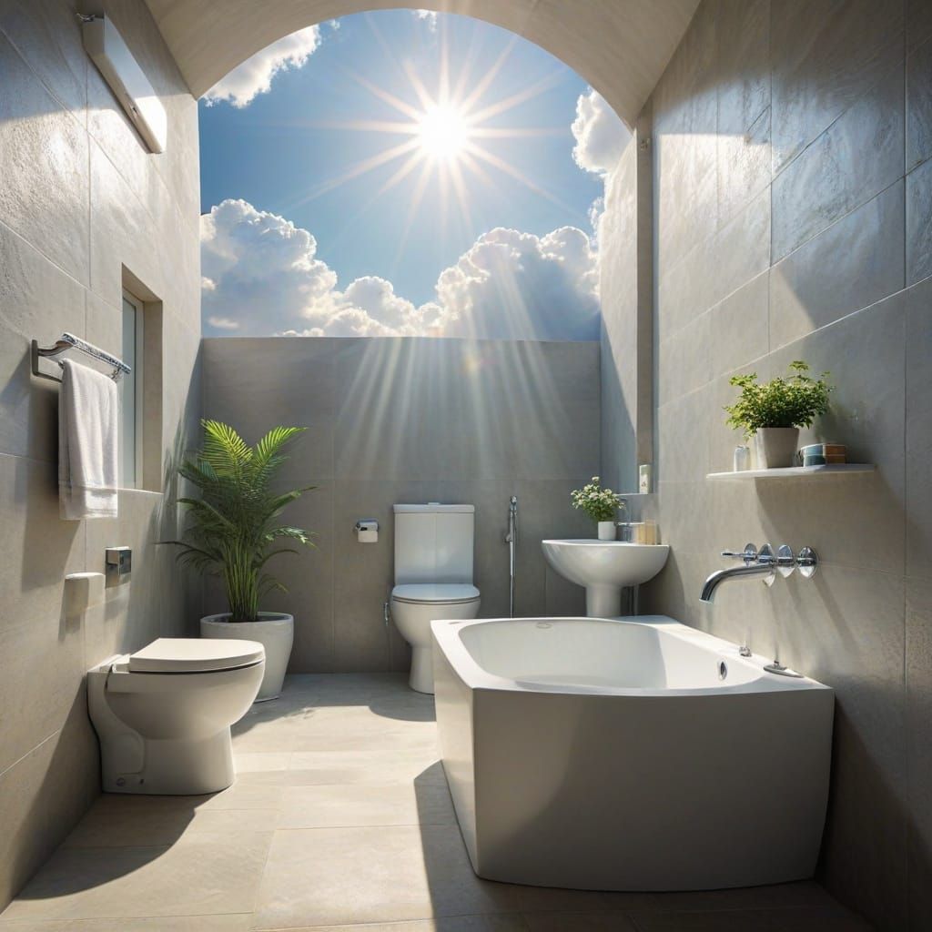Divine Bathroom Scene in Heavenly Sunlight