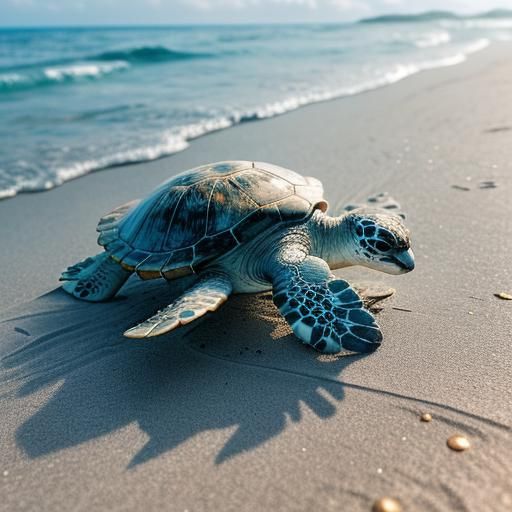 Baby Hawksbill Turtle on Beach in Digital Art