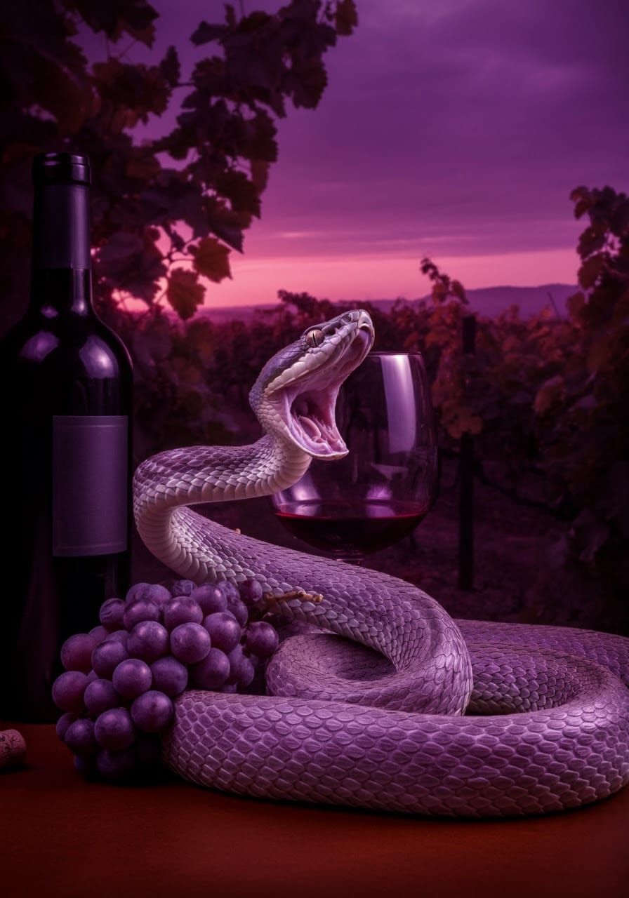 Surrealistic Lilac Purple Scene with Coiled Snake
