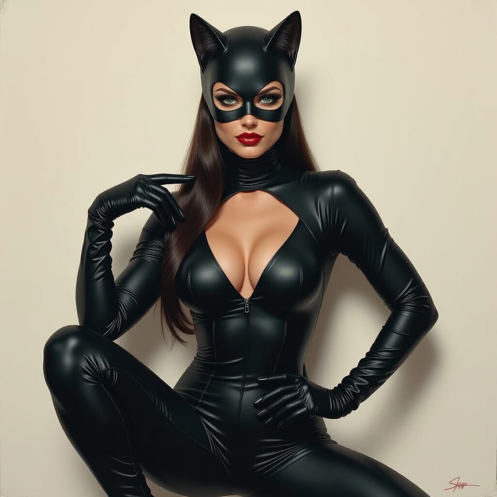 Photorealistic Cat Woman in Oil Painting Style