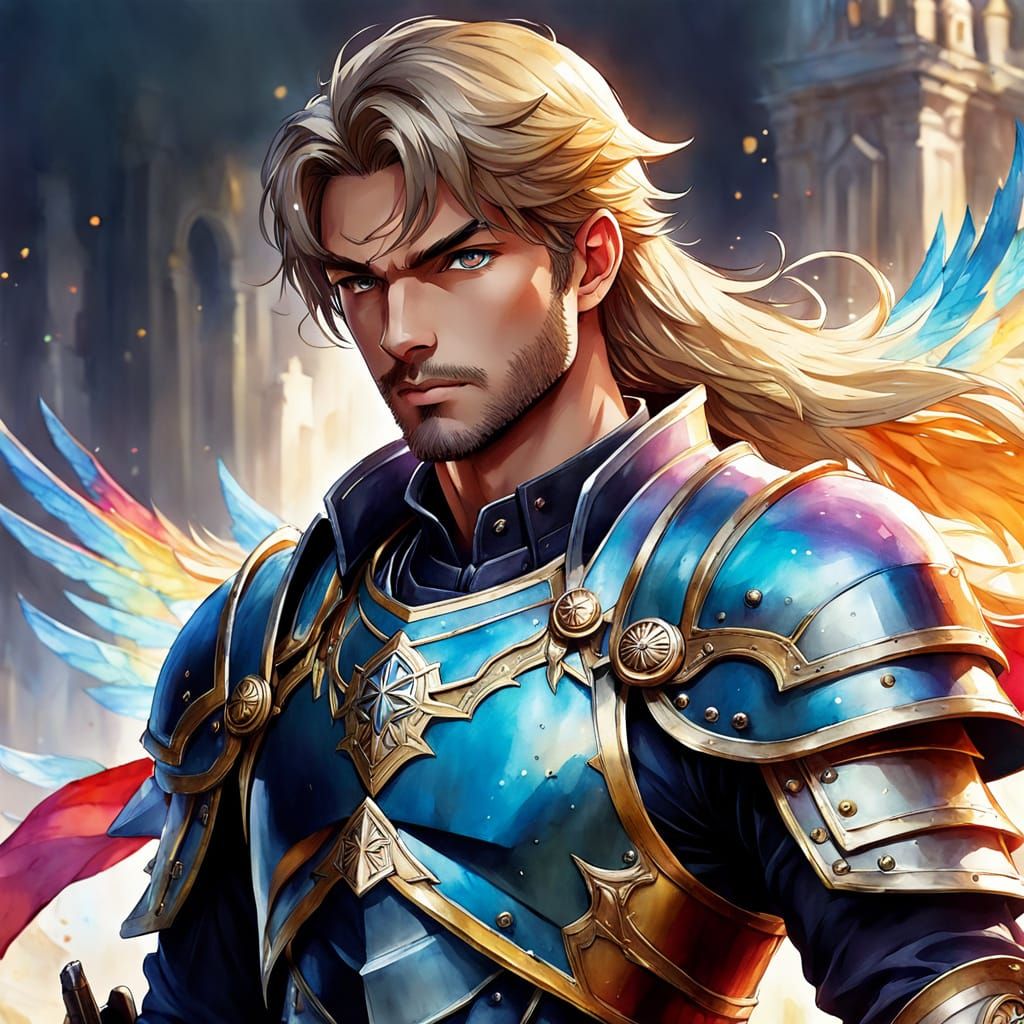 Anime Paladin in Watercolor Style