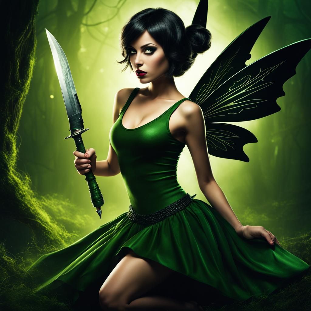 Evil Fairy with Knife in Dark Fairytale