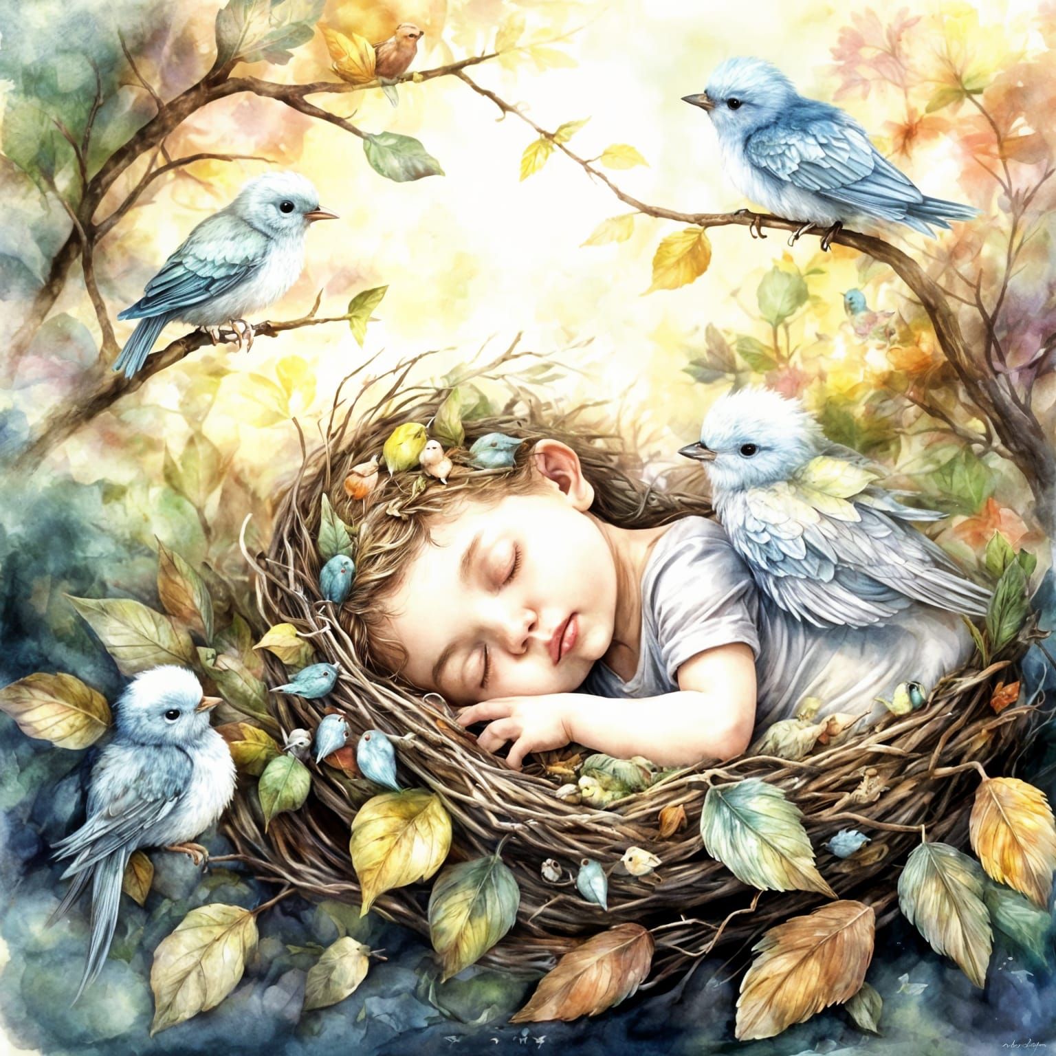 Baby Fairy Sleeping: Whimsical Watercolor Art