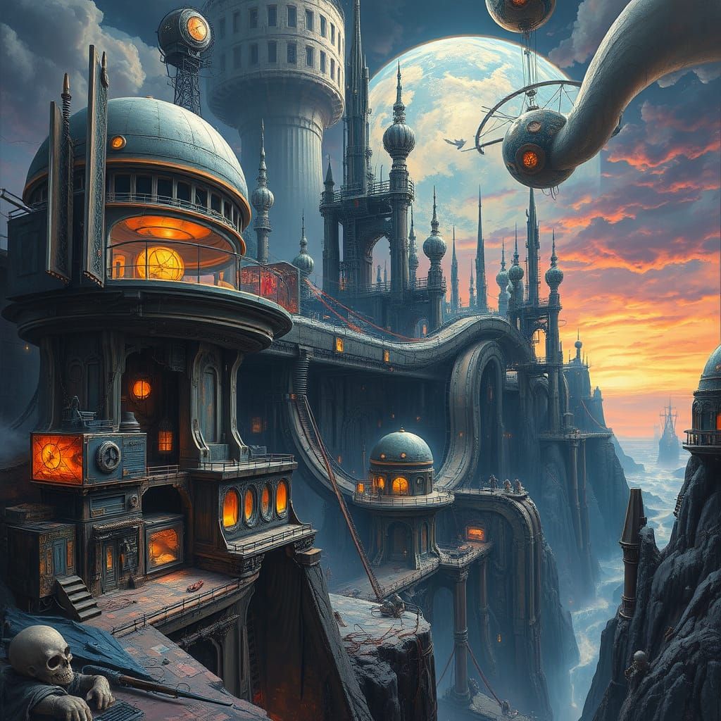 Futuristic Surrealist Dreamscape with Biomechanical Landscap...