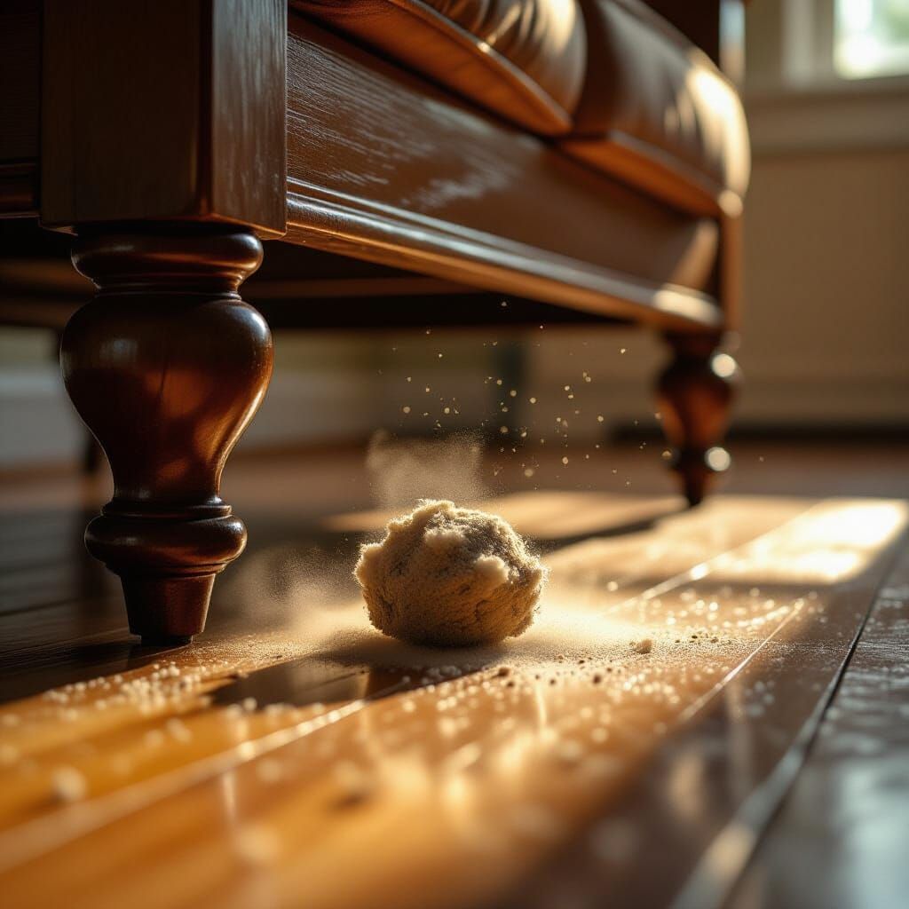 Hyperrealistic Macro Image of Sunlit Dust Bunny