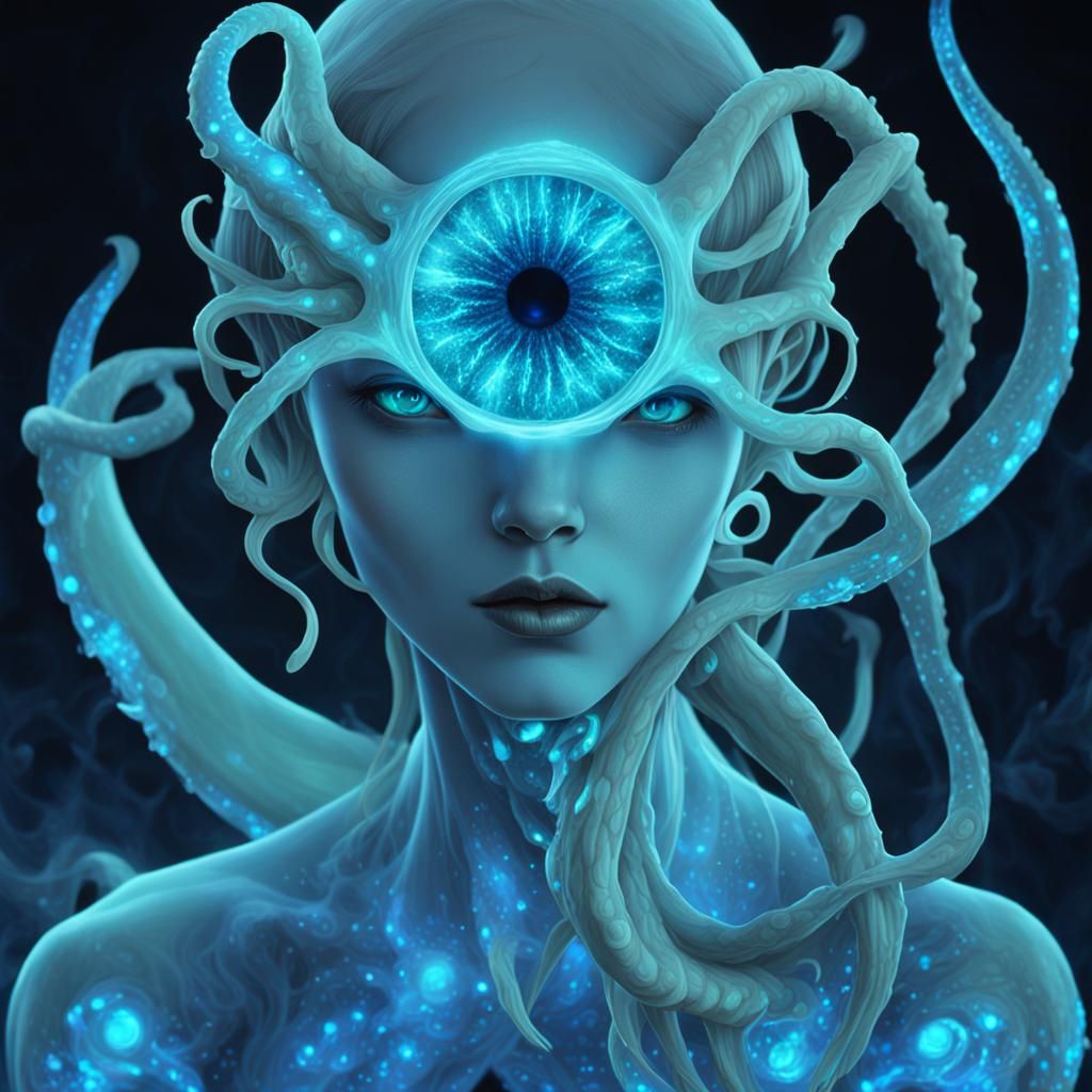 Ominous Bioluminescent Creature with Intelligent Eyes