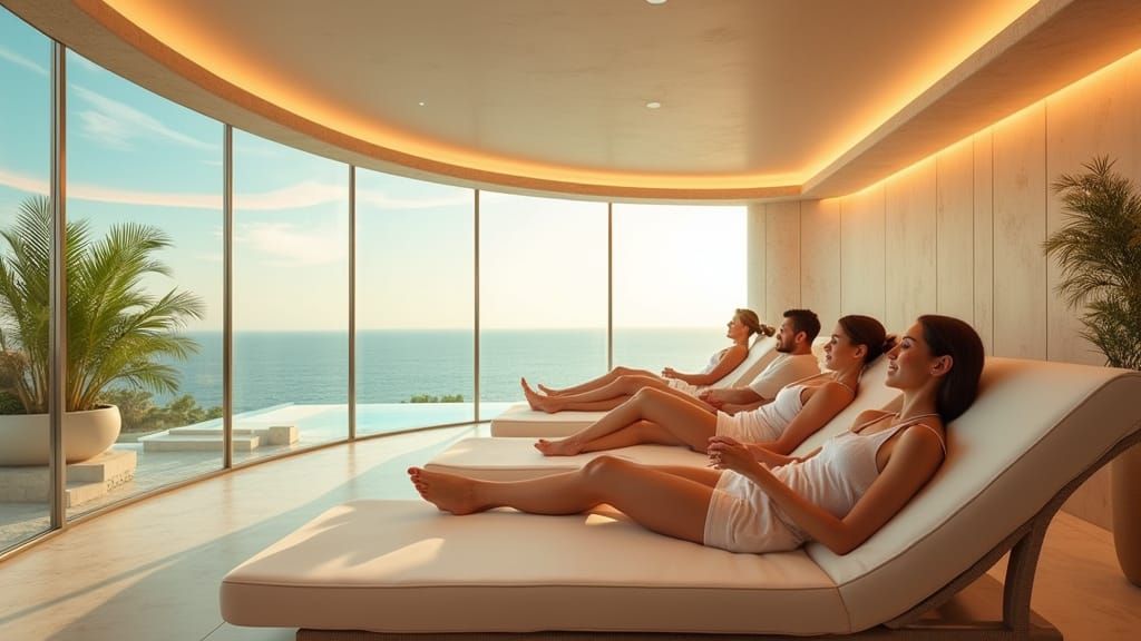 Sleek Modern Solarium with Luxurious Tanning Beds and Elegan...