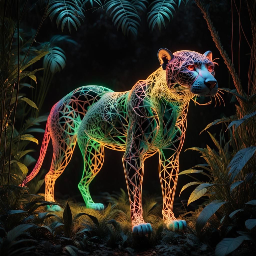 Cheetah in Jungle with Nightlight, Spray Paint Style