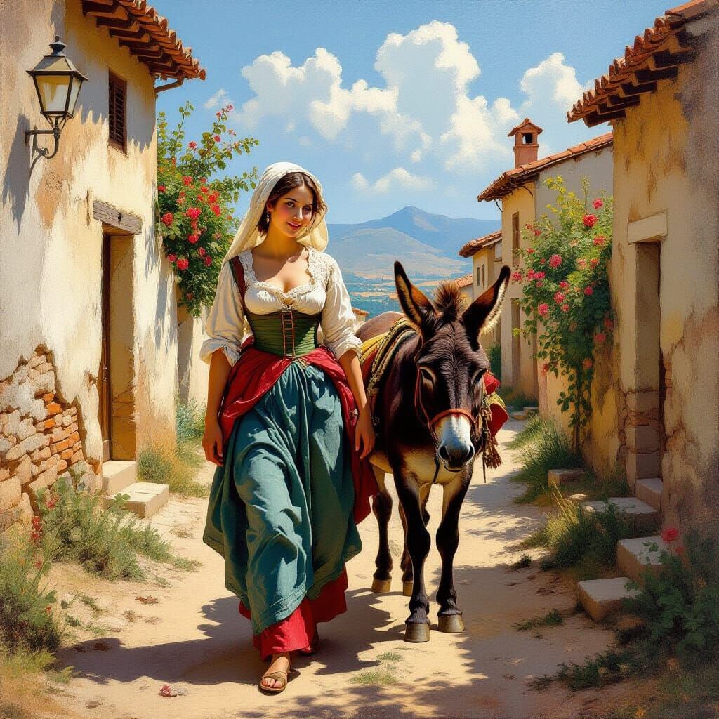 Baroque Masterpiece Sicilian Woman with Donkey