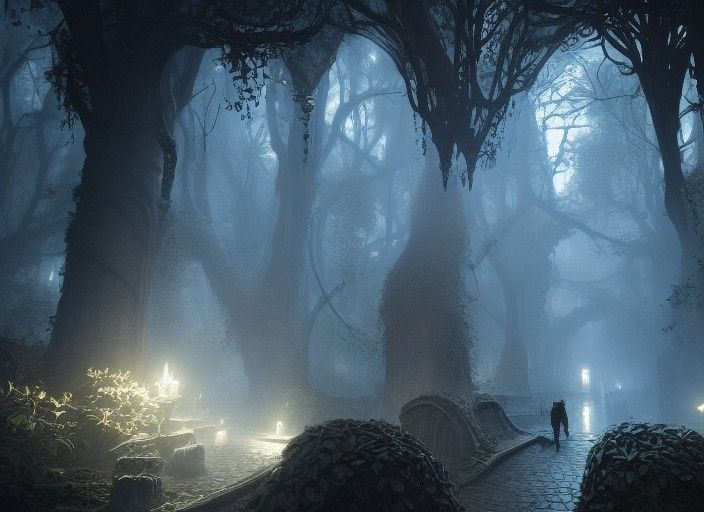 Vampire Garden Reflections in Art Nouveau Style