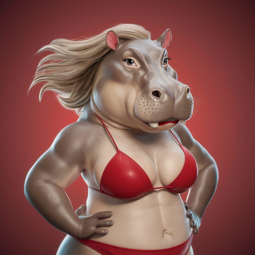 Sultry Hippopotamus Goddess in Cyberpunk CGI