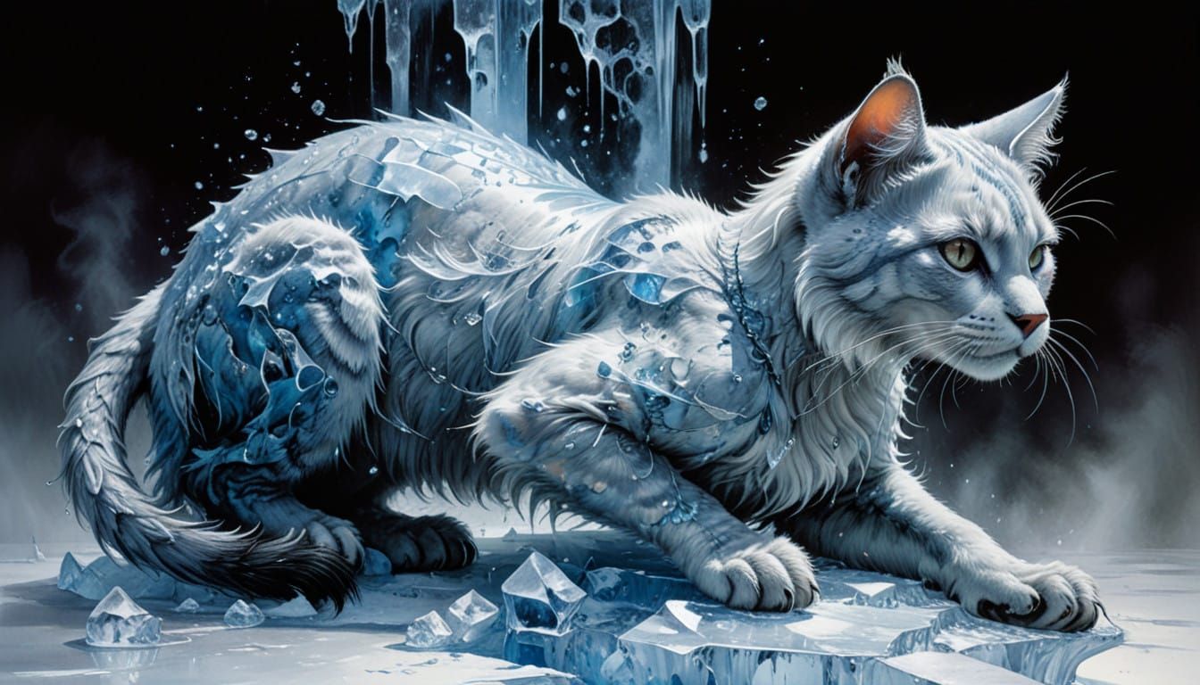 Vibrant Ice Cat in Abstract Colors