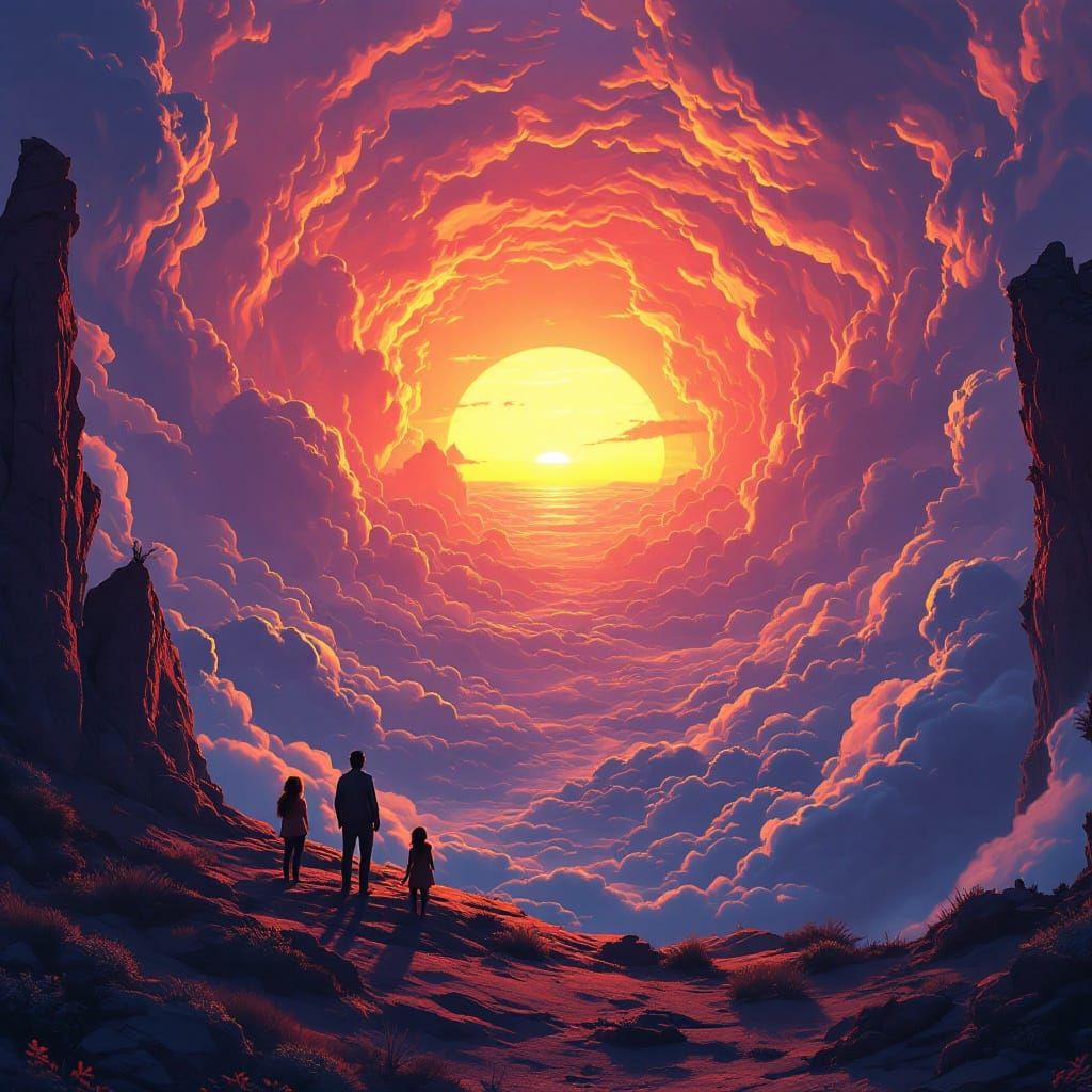 Dreamlike Sunset Landscape in Matte Painting Style