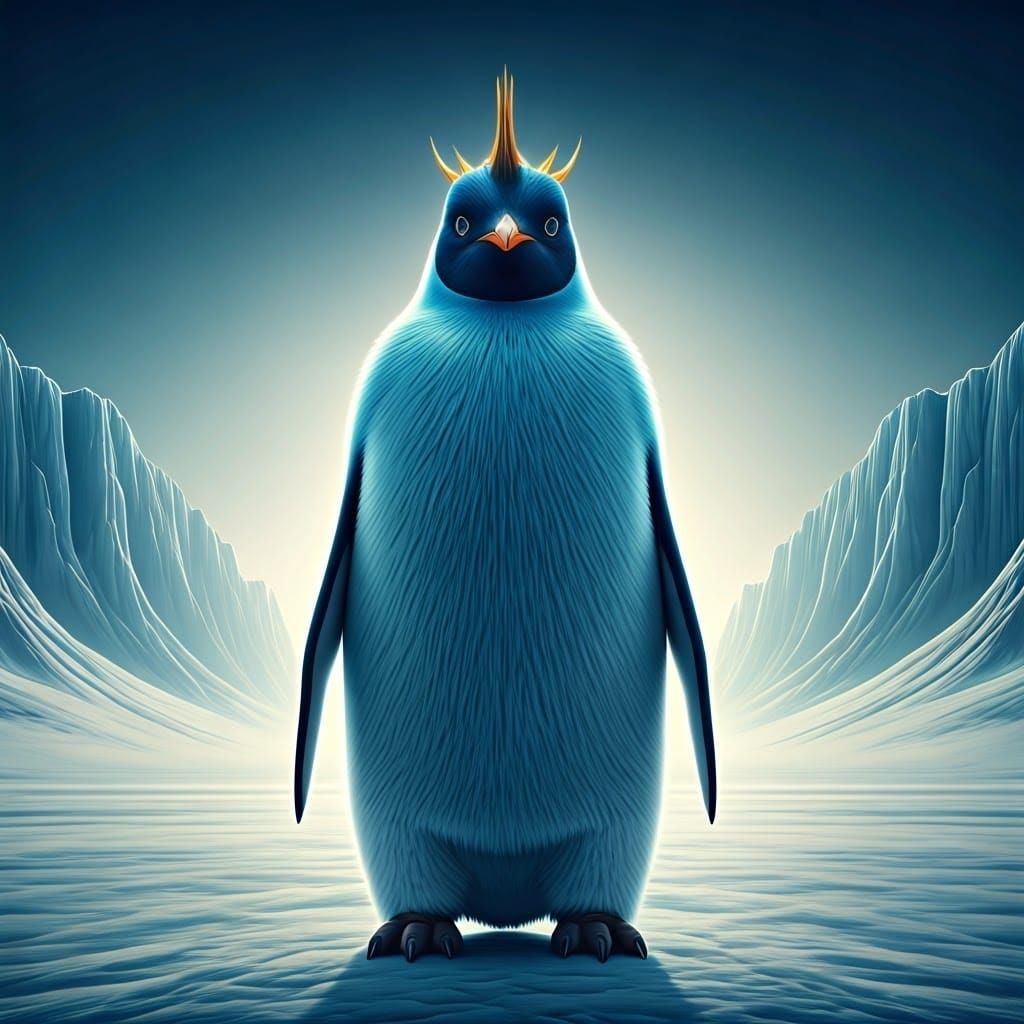 Majestic Blue Penguin King in Iceland: 3D Digital Art