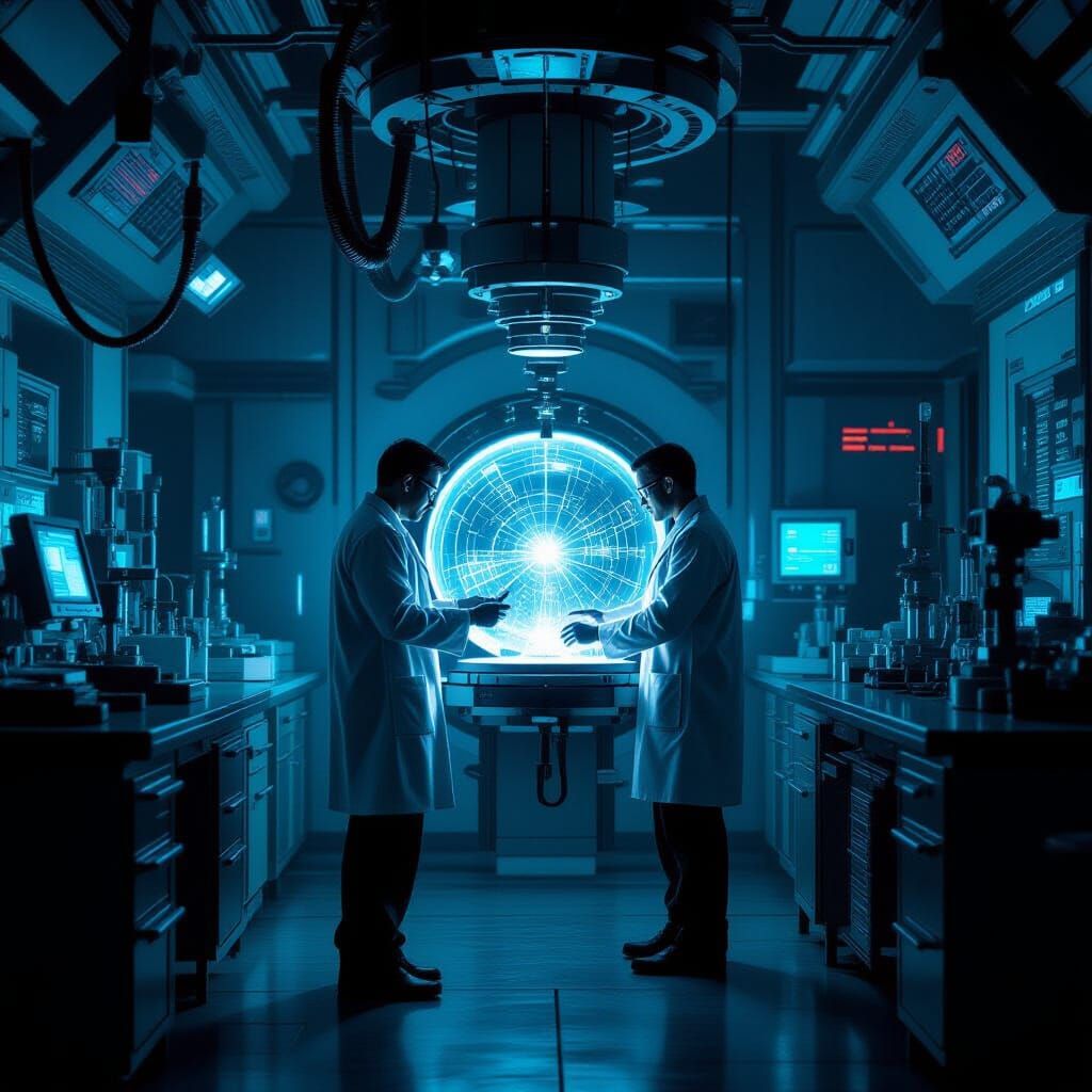 Forbidden Experiment: Scientist in Ominous Futuristic Lab