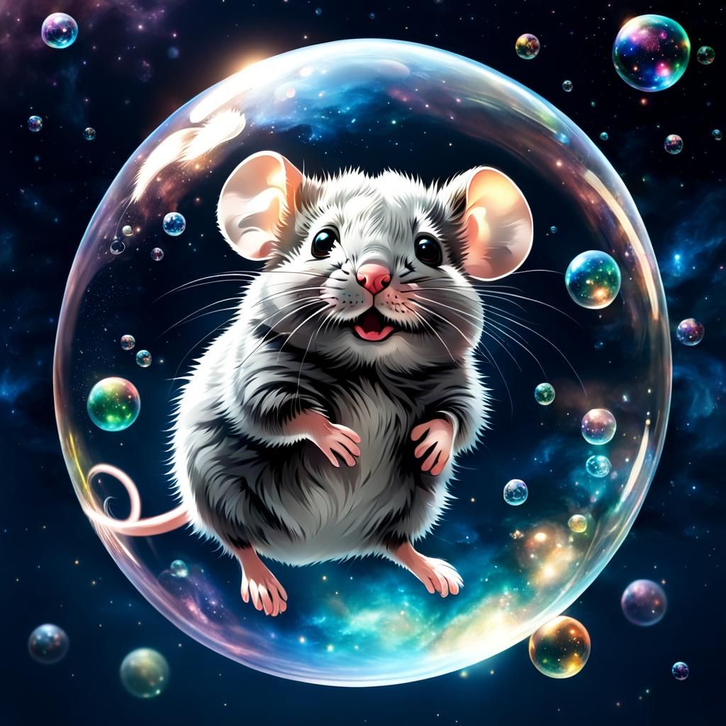 A little mouse floating through the vastness of space in his...
