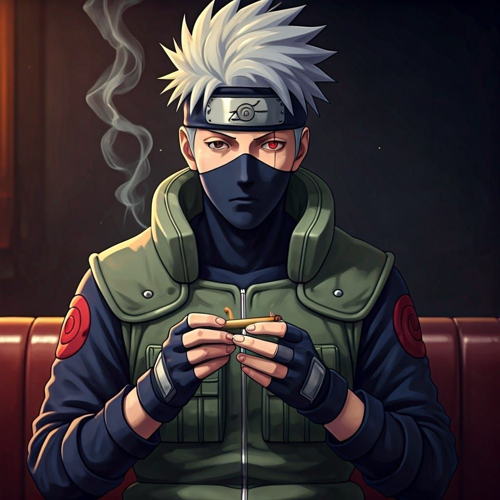 Jonin Kakashi Hatake Smokes in a Sophisticated Lounge