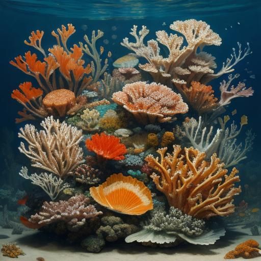 Mousefish Feast on Cheese Corals, Artistic Ocean Scene