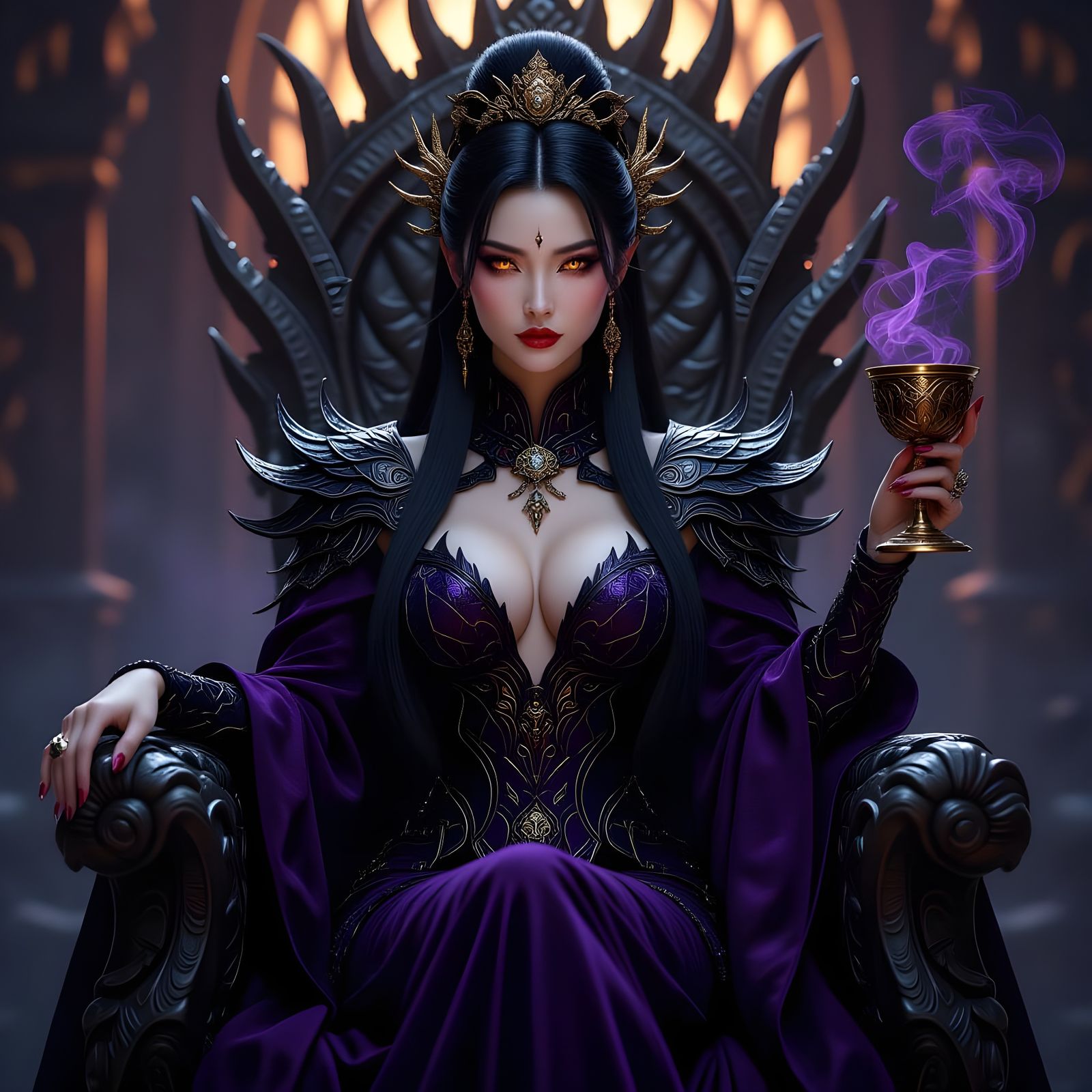 Dragon Empress on Throne in Dramatic Lighting