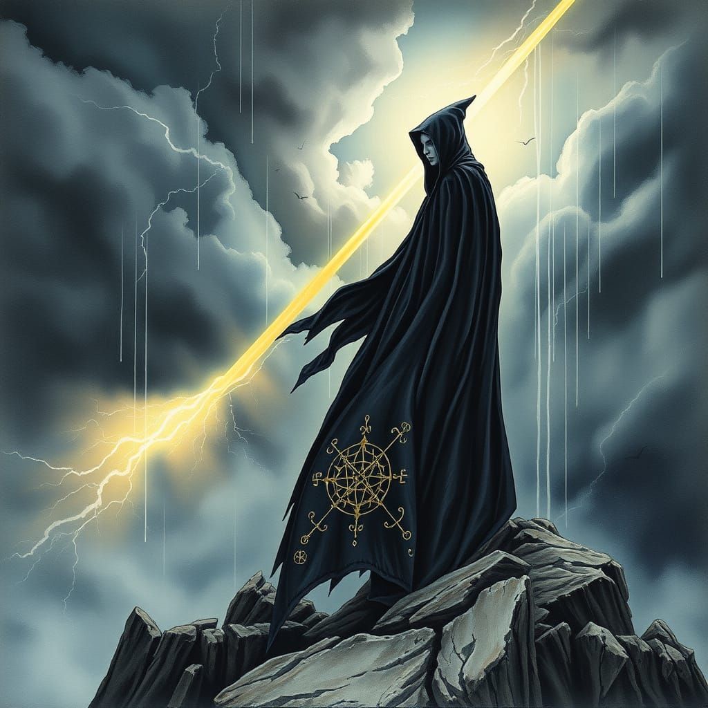 Gothic Witch Enveloped in Mystical Thunderstorm