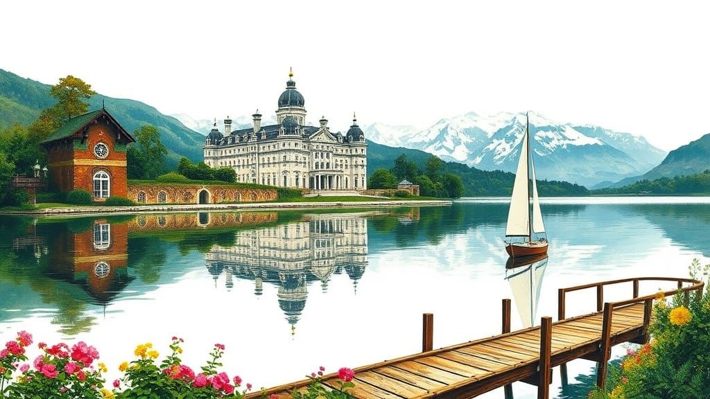 Elegant Victorian Palace Amidst Vibrant Gardens and Majestic...