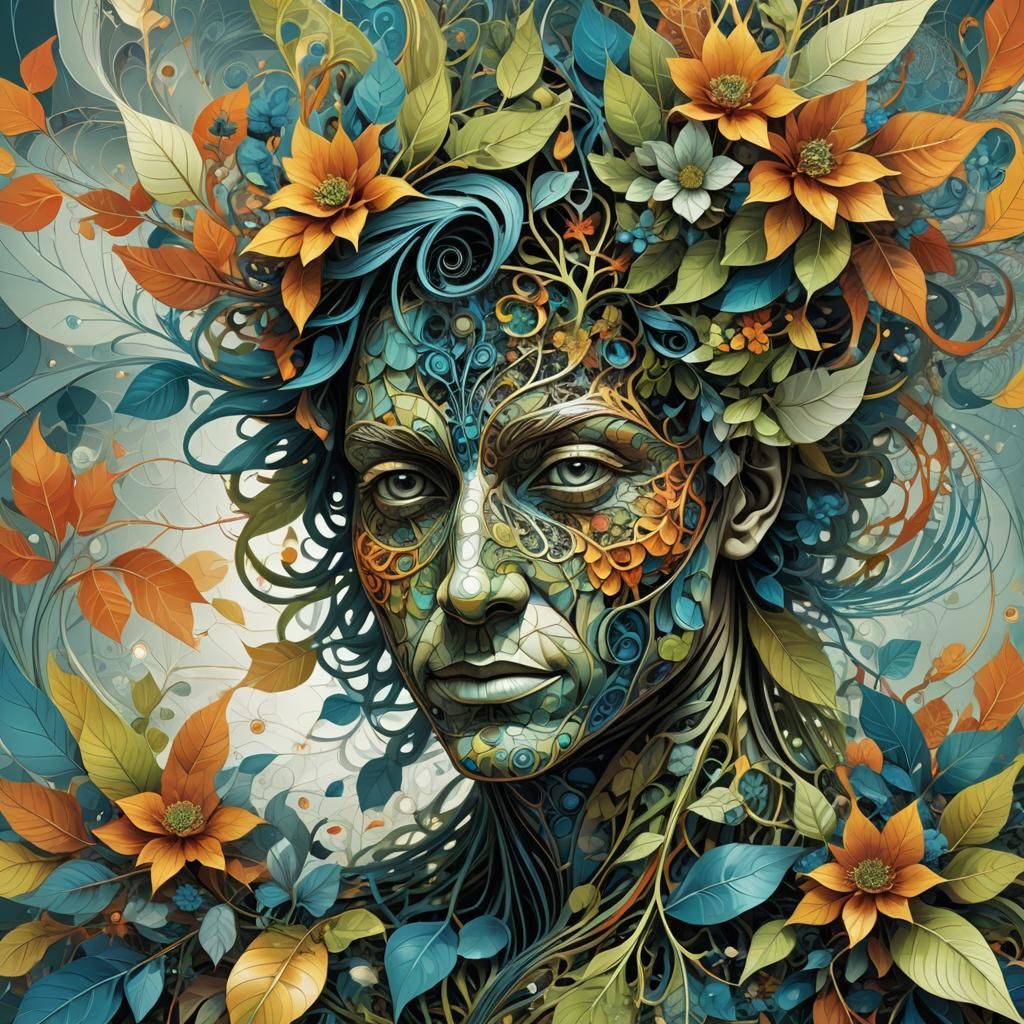 Human-Plant Hybrid Portrait in Symbolic Surrealism