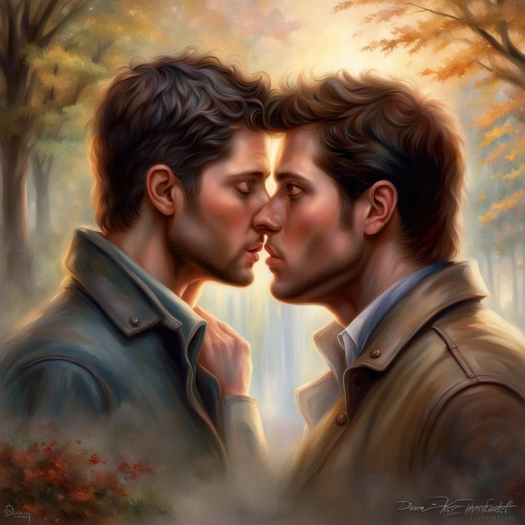 Ethereal Fantasy Kiss in Kinkade Style