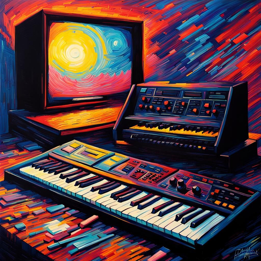 1980s Synth Album Cover as Impasto Painting