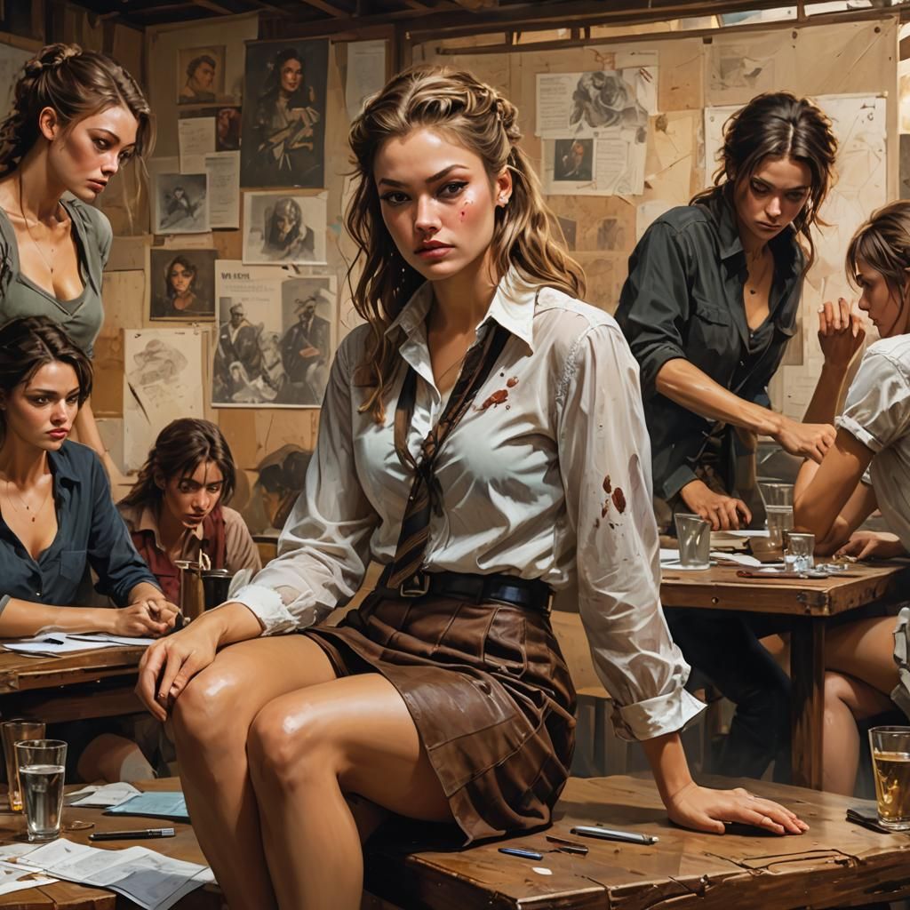 Realistic Schoolgirl Portrait in Dark, Hyperrealistic Style