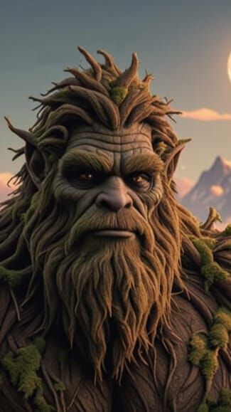 Bigfoot and Human Family Portrait in Soft Forest Light