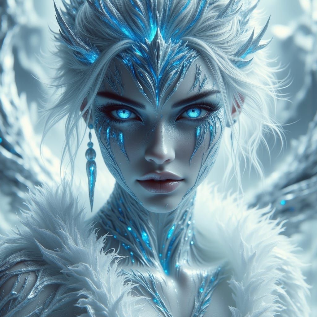 The Frost Queen in Abstract Ink Splatter Art