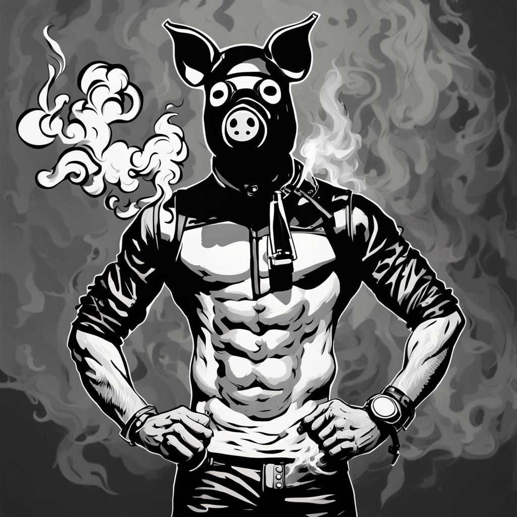 Man with Pig Mask in Pop Art Style