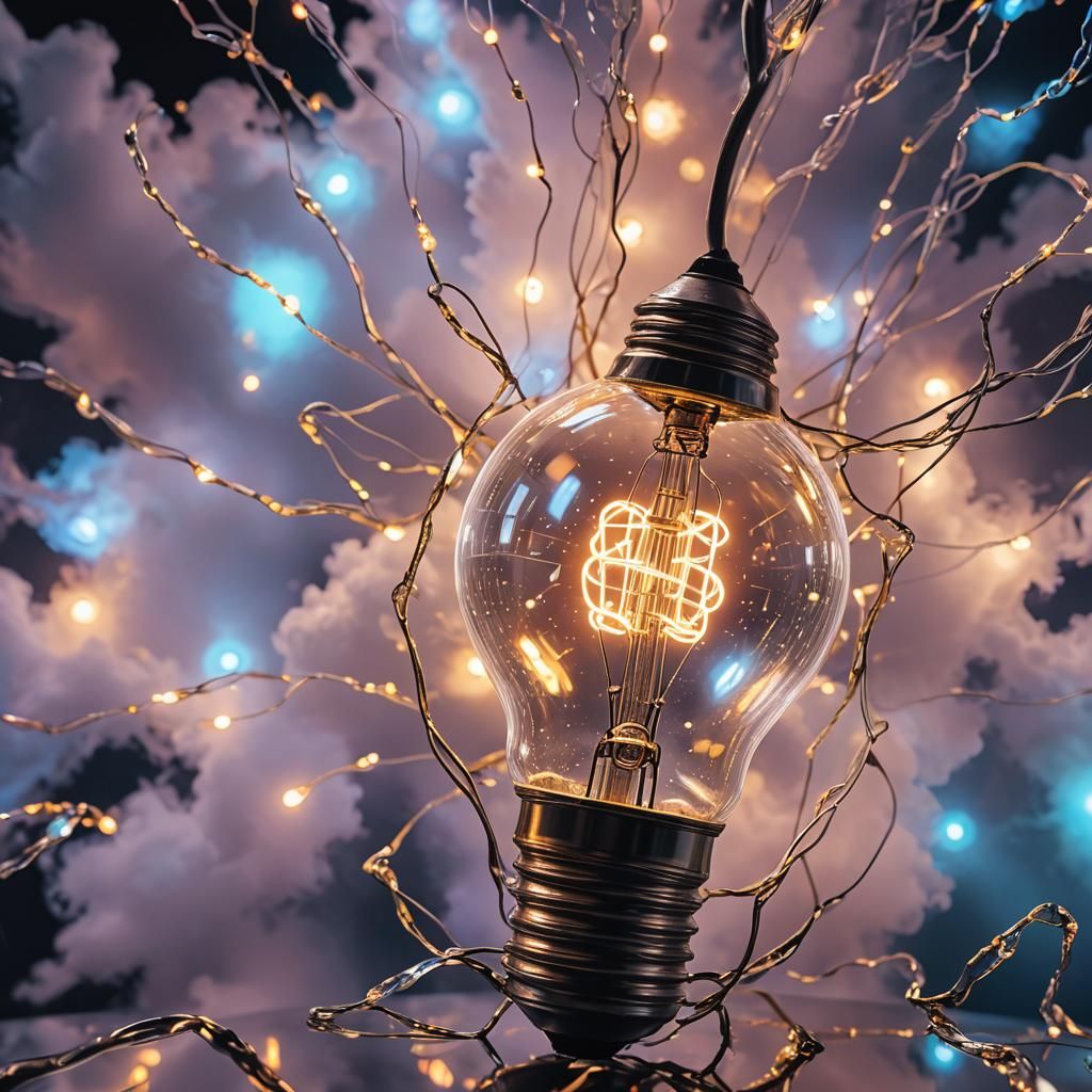 Light Bulb with Cascade Interior in Mixed Media