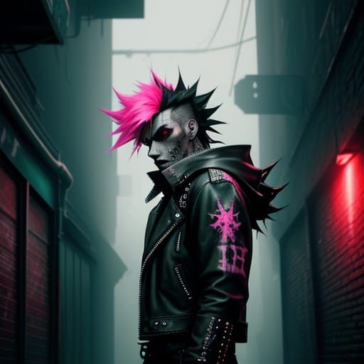 Cyberpunk Rebel Monster in Abandoned Alleyway