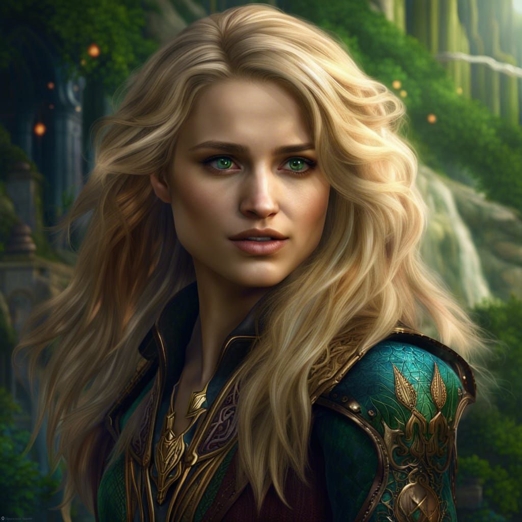 Young Blonde Mage with Green Eyes in Detailed Fantasy Art