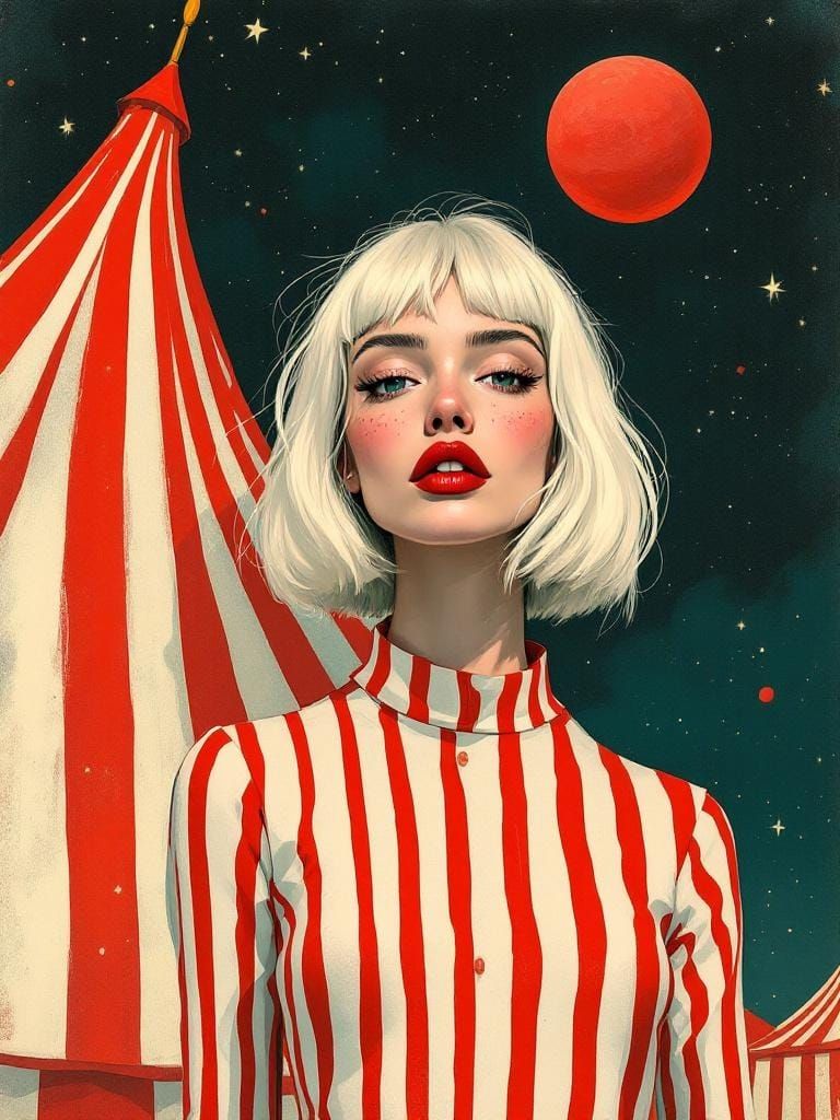 Woman with Red Lipstick in Quentin Blake / Edward Hopper Sty...