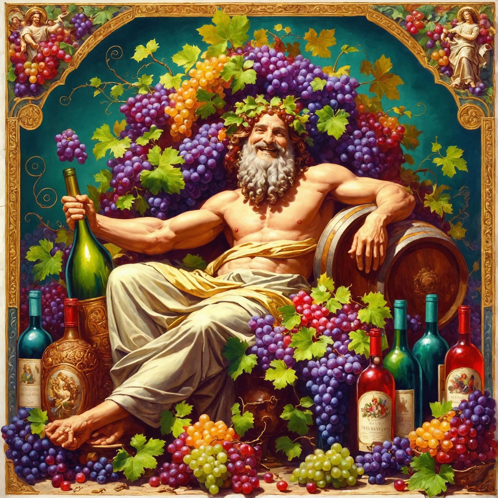 Dionysus, God of Wine, in Romantic Art Style