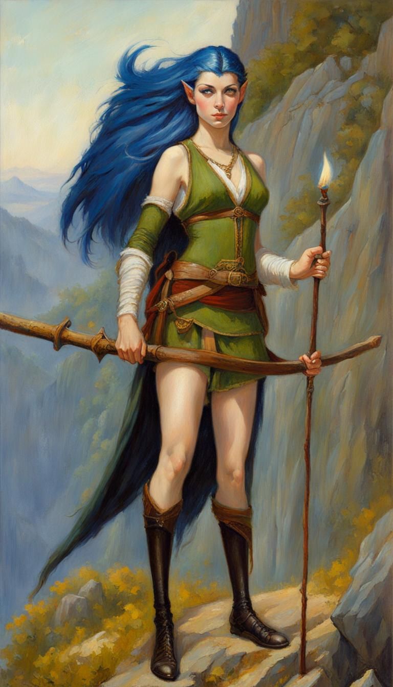 Dark-Haired Elf in Oil Painting Style