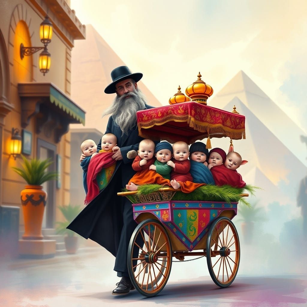 Traditional Hasidim Jew in Ancient Egyptian Streets with Maj...