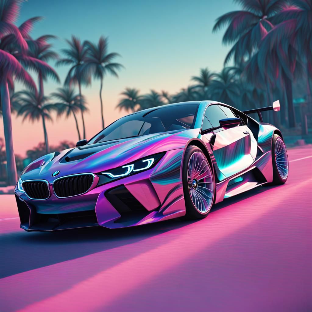 Vaporwave Florida BMW Custom Car in 8k